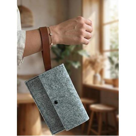 Gri Keçe Portföy & Düzenleyici Cüzdan – Çantanızın En Şık Eşlikçisi (20x16cm)