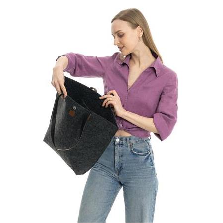 Büyük Boy Deri Saplı Keçe Omuz Çantası - Basic - 50 x 40 cm