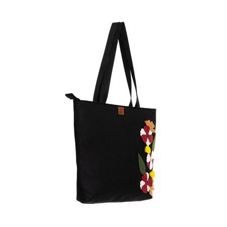 El Yapımı Büyük Boy Keçe Omuz Çantası - Dik çiçekli - 40x35cm