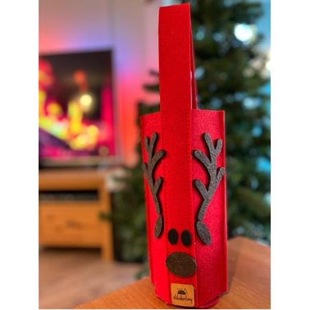 Şişe Taşıma Çantası - Yılbaşı Hediyesi Şarap Şişe Çantası - Parti Hediyelik Şişe Kılıfı - Ren Geyiği