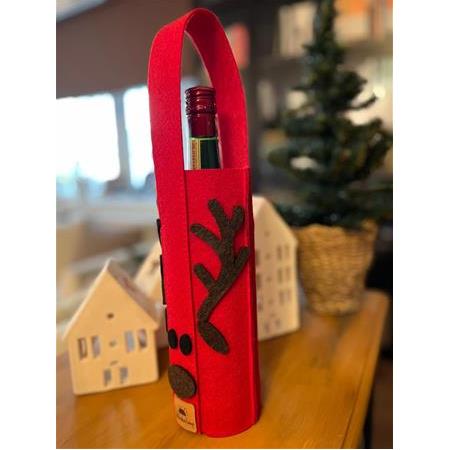 Şişe Taşıma Çantası - Yılbaşı Hediyesi Şarap Şişe Çantası - Parti Hediyelik Şişe Kılıfı - Ren Geyiği