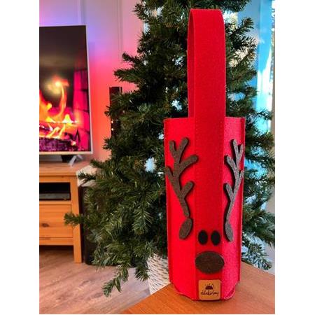 Şişe Taşıma Çantası - Yılbaşı Hediyesi Şarap Şişe Çantası - Parti Hediyelik Şişe Kılıfı - Ren Geyiği