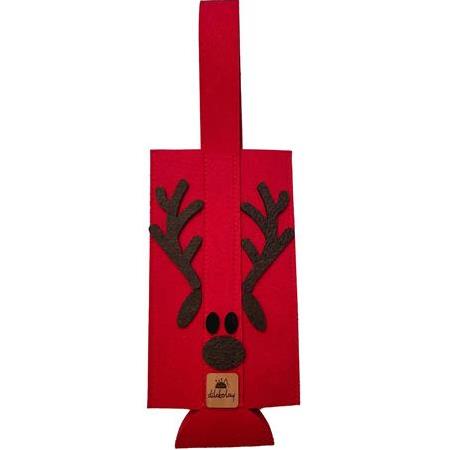 Şişe Taşıma Çantası - Yılbaşı Hediyesi Şarap Şişe Çantası - Parti Hediyelik Şişe Kılıfı - Ren Geyiği