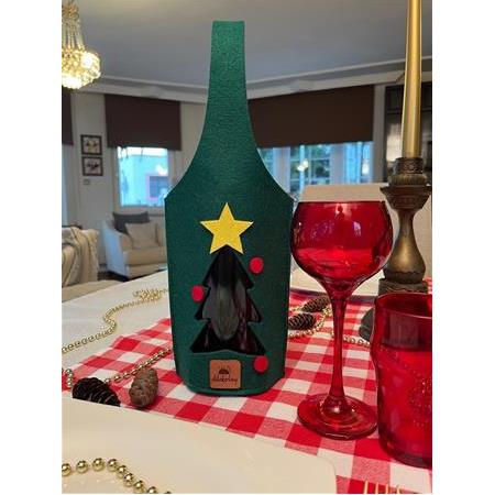 Şişe Taşıma Çantası - Yılbaşı Hediyesi Şarap Şişe Çantası - Parti Hediyelik Şişe Kılıfı - Çam Ağacı