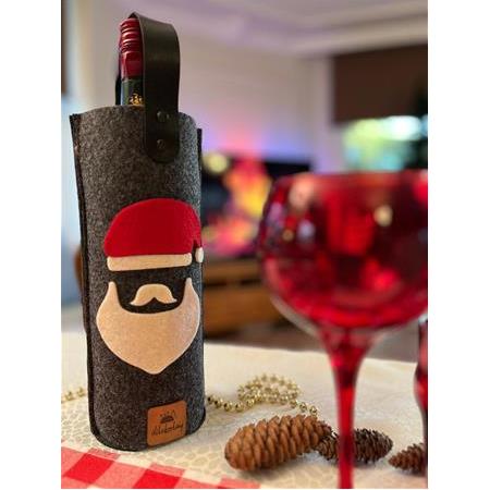 Şişe Taşıma Çantası - Yılbaşı Hediyesi Şarap Şişe Çantası - Parti Hediyelik Şişe Kılıfı - Noel Baba