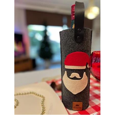 Şişe Taşıma Çantası - Yılbaşı Hediyesi Şarap Şişe Çantası - Parti Hediyelik Şişe Kılıfı - Noel Baba