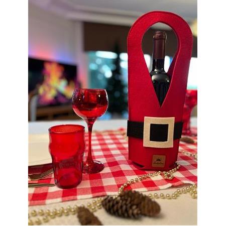 Şişe Taşıma Çantası - Yılbaşı Hediyesi Şarap Şişe Çantası - Parti Hediyelik Şişe Kılıfı - Kemer Toka