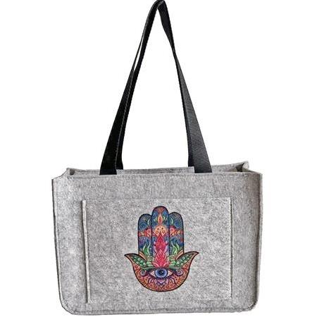 EK.BS.037 Orta Boy Fermuarlı Omuz Çantası - Baskılı Keçe Çanta - Fatma Ananın Eli - 35x25x9 cm