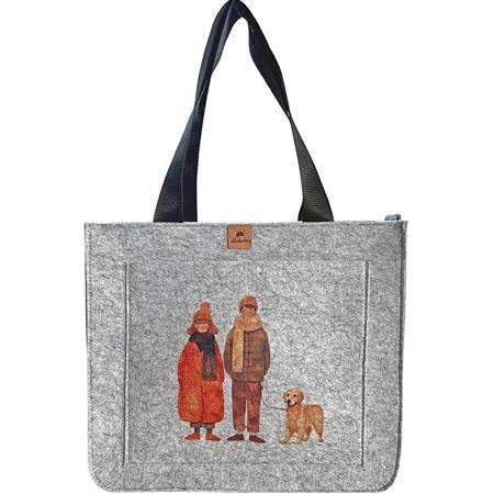 EK.BS.039 Büyük Boy Fermuarlı Omuz Çantası - Baskılı Keçe Çanta - Bu Kış Birlikte - 40x33x9 cm