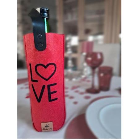 Şişe Taşıma Çantası - Hediyelik Şarap Şişe Çantası - LOVE - Sevgililer Günü Özel