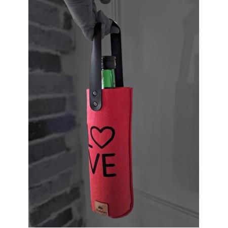 Şişe Taşıma Çantası - Hediyelik Şarap Şişe Çantası - LOVE - Sevgililer Günü Özel