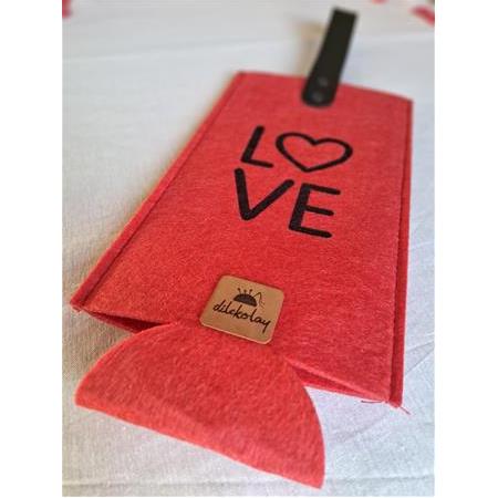 Şişe Taşıma Çantası - Hediyelik Şarap Şişe Çantası - LOVE - Sevgililer Günü Özel
