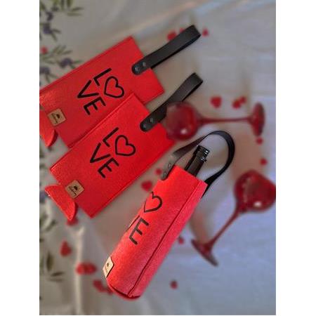 Şişe Taşıma Çantası - Hediyelik Şarap Şişe Çantası - LOVE - Sevgililer Günü Özel