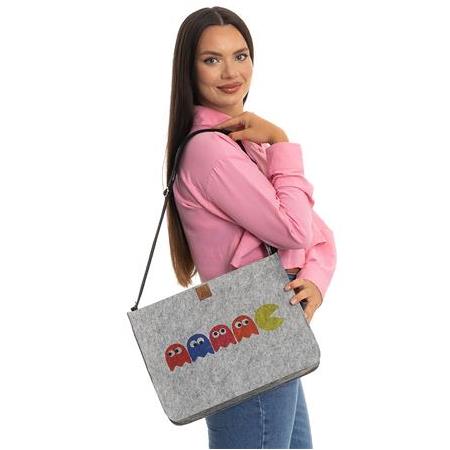 Laptop çantası - Ayarlanabilir Saplı Baskılı Keçe Çanta - Pacman- 37 x 27 x 9 cm