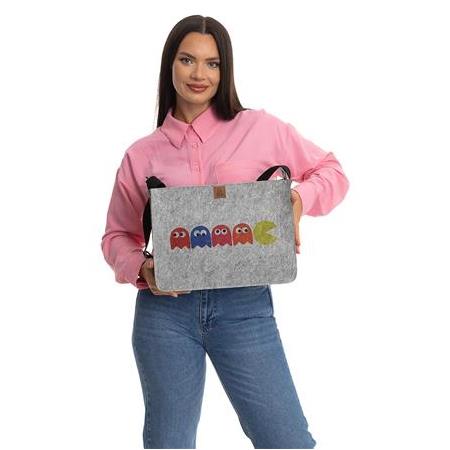 Laptop çantası - Ayarlanabilir Saplı Baskılı Keçe Çanta - Pacman- 37 x 27 x 9 cm