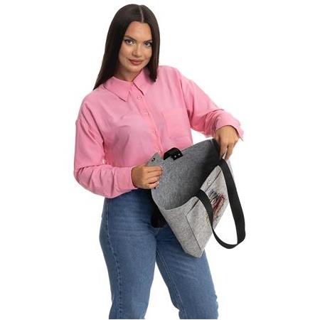 EK.BS.028 Büyük Boy Omuz Çantası - Baskılı Keçe Çanta - Atkılı Kız - 40x33 cm