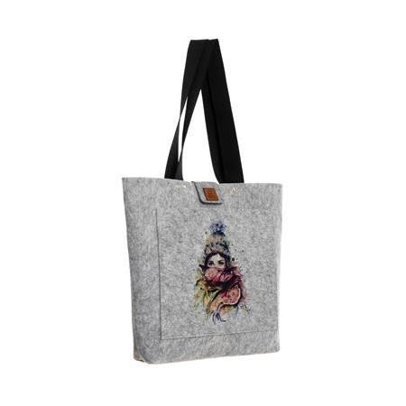 EK.BS.028 Büyük Boy Omuz Çantası - Baskılı Keçe Çanta - Atkılı Kız - 40x33 cm