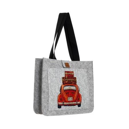 EK.BS.015 Büyük Boy Omuz Çantası - Baskılı Keçe Çanta - Let's Go - 40x33x10 cm