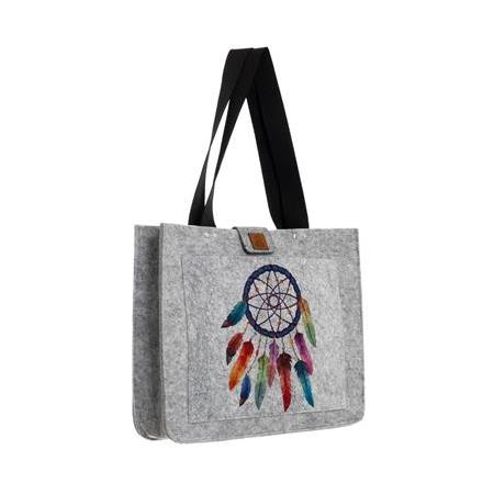 EK.BS.016 Büyük Boy Omuz Çantası - Baskılı Keçe Çanta - Düş Kapanı - Dream Catcher- 40x33x10 cm