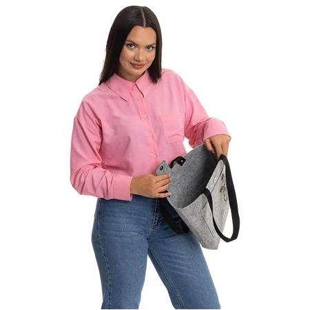 EK.BS.022 Orta Boy Omuz Çantası - Baskılı Keçe Çanta - Bisikletli Kız - 35x31 cm