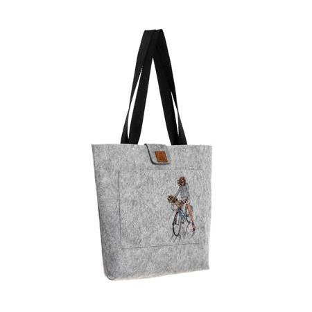 EK.BS.022 Orta Boy Omuz Çantası - Baskılı Keçe Çanta - Bisikletli Kız - 35x31 cm