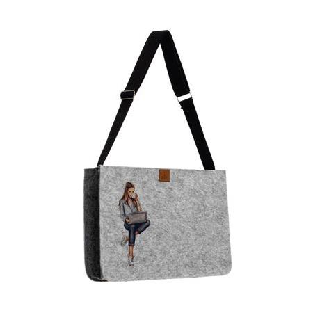Orta Boy Ayarlanabilir Saplı Omuz Çantası - Özel Tasarım Baskılı Keçe Çanta - LapCup - 37x27x9 cm