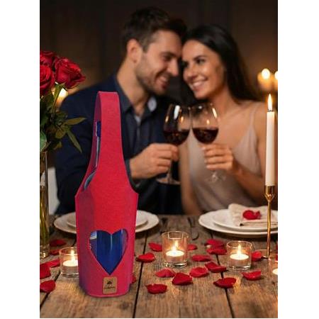 Sevgililer Gününe Özel Şişe Taşıma Çantası - Parti Hediyelik Şişe Kılıfı - Kalp